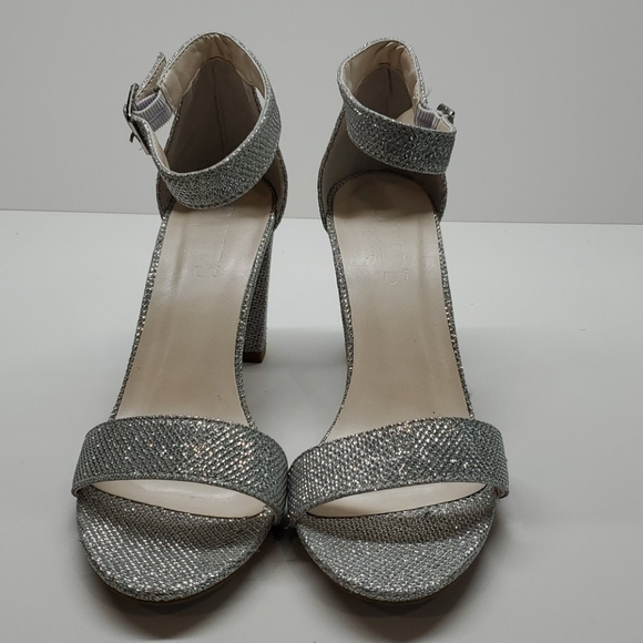 silver sparkly block heel shoes